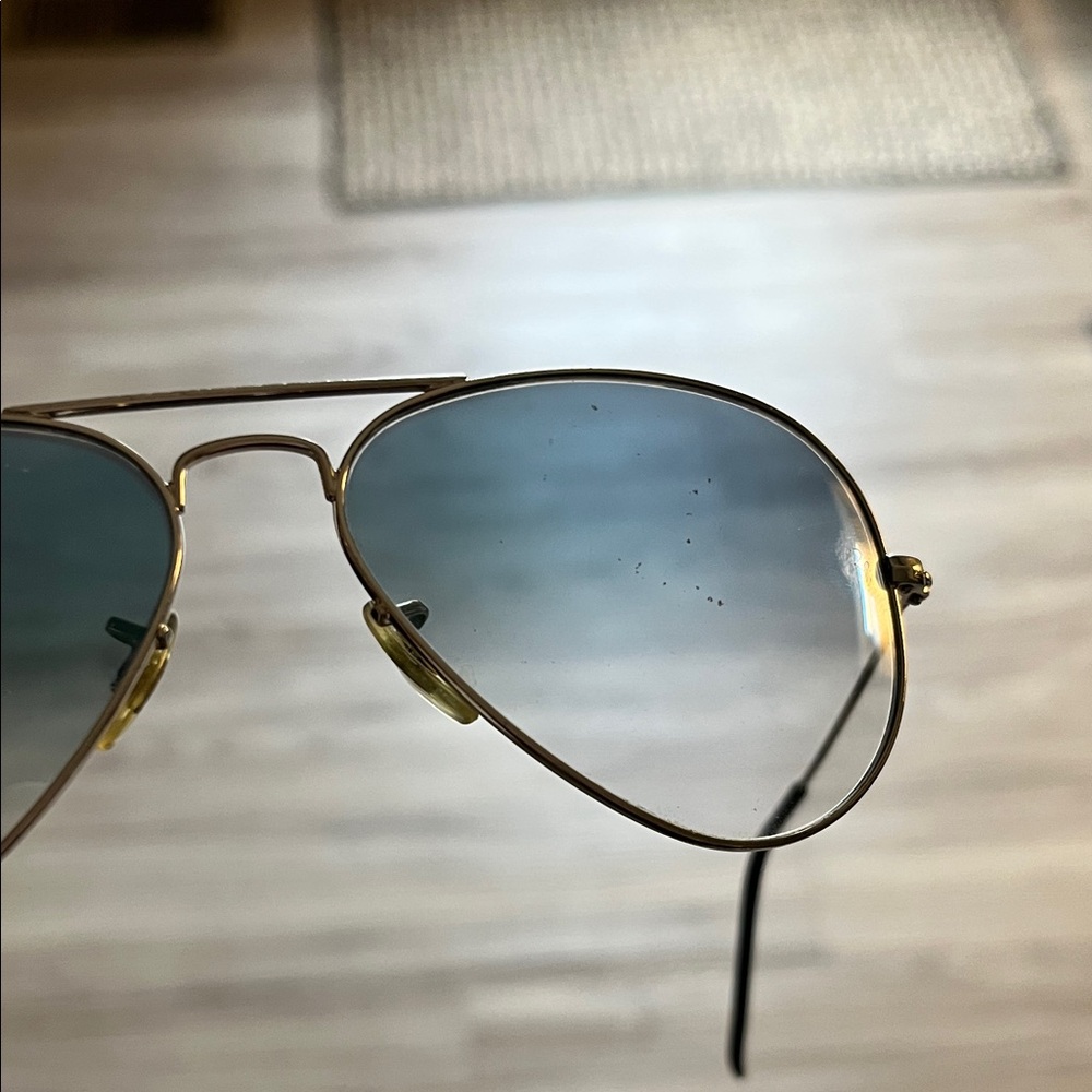 Ray-Ban Silver Frame Sunglasses with Blue-Green Gradient Lenses - Picture 4 of 5